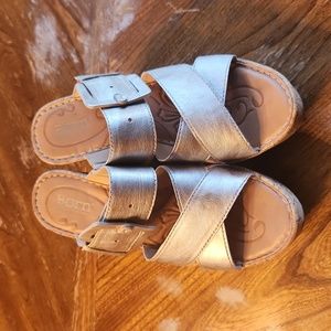 Born Silver Metallic Wedge Sandals